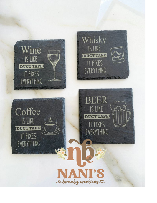 Wine sayings slate coasters - set of 4